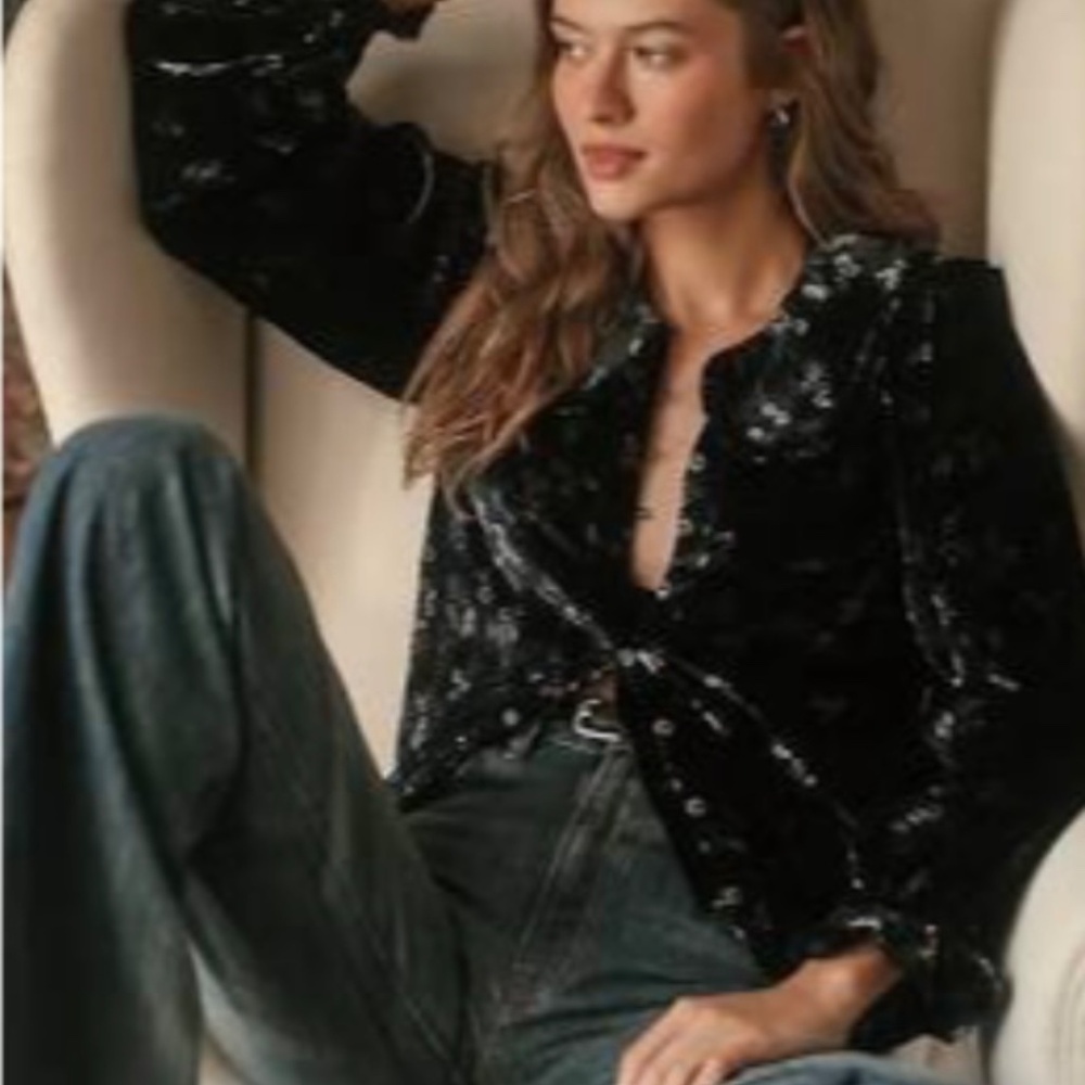 Pilcro Keira Velvet Blouse Sz M Black Floral Dark Romantic Victorian Boho Whimsi - Picture 3 of 13
